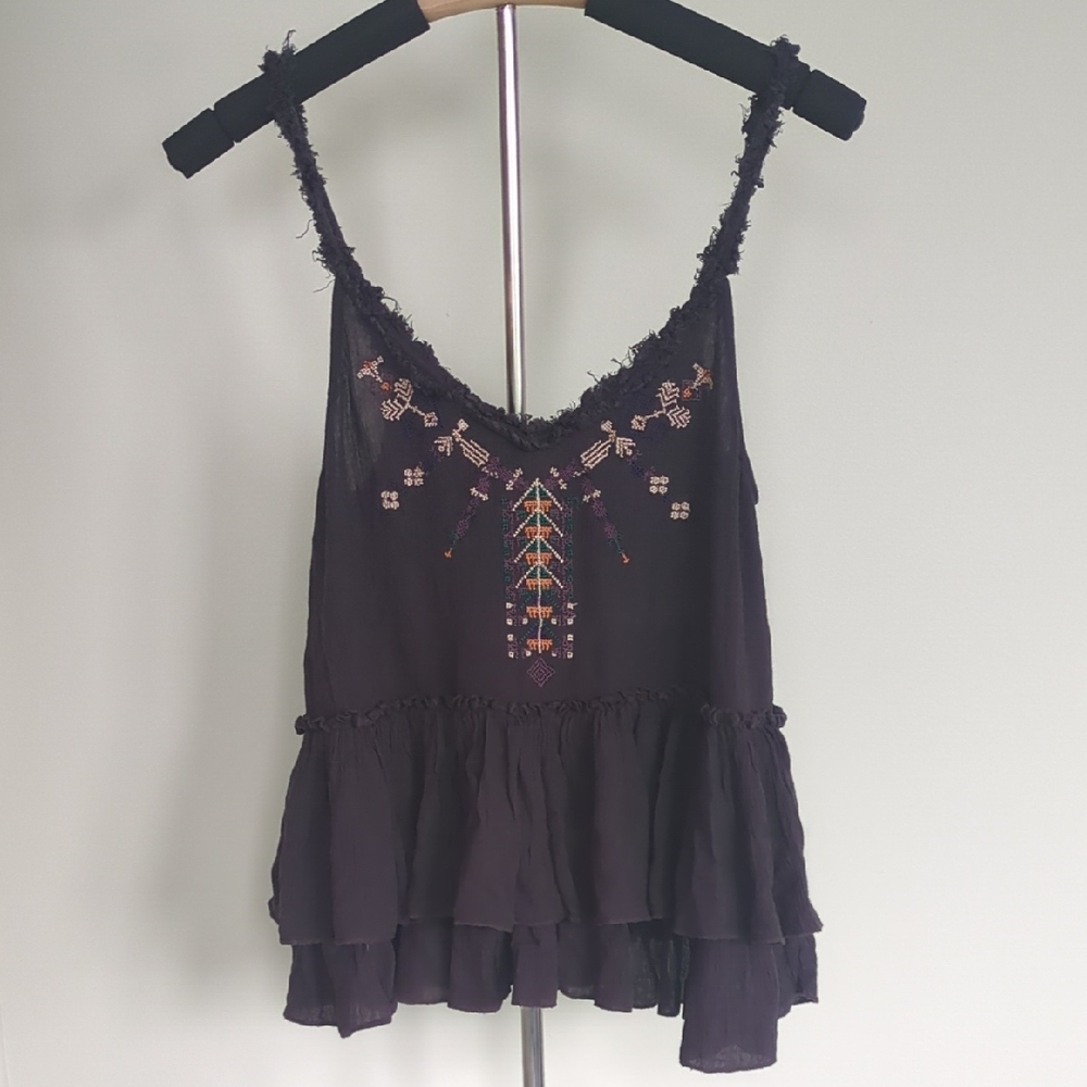 Free People Black Embroidered Camisole